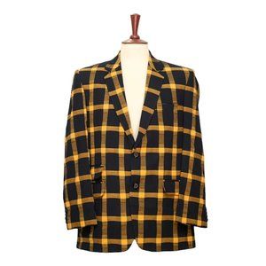 Mens Blazer Black Orange Plaid Wool Dress Formal Jacket Wedding Sport Coat 44R